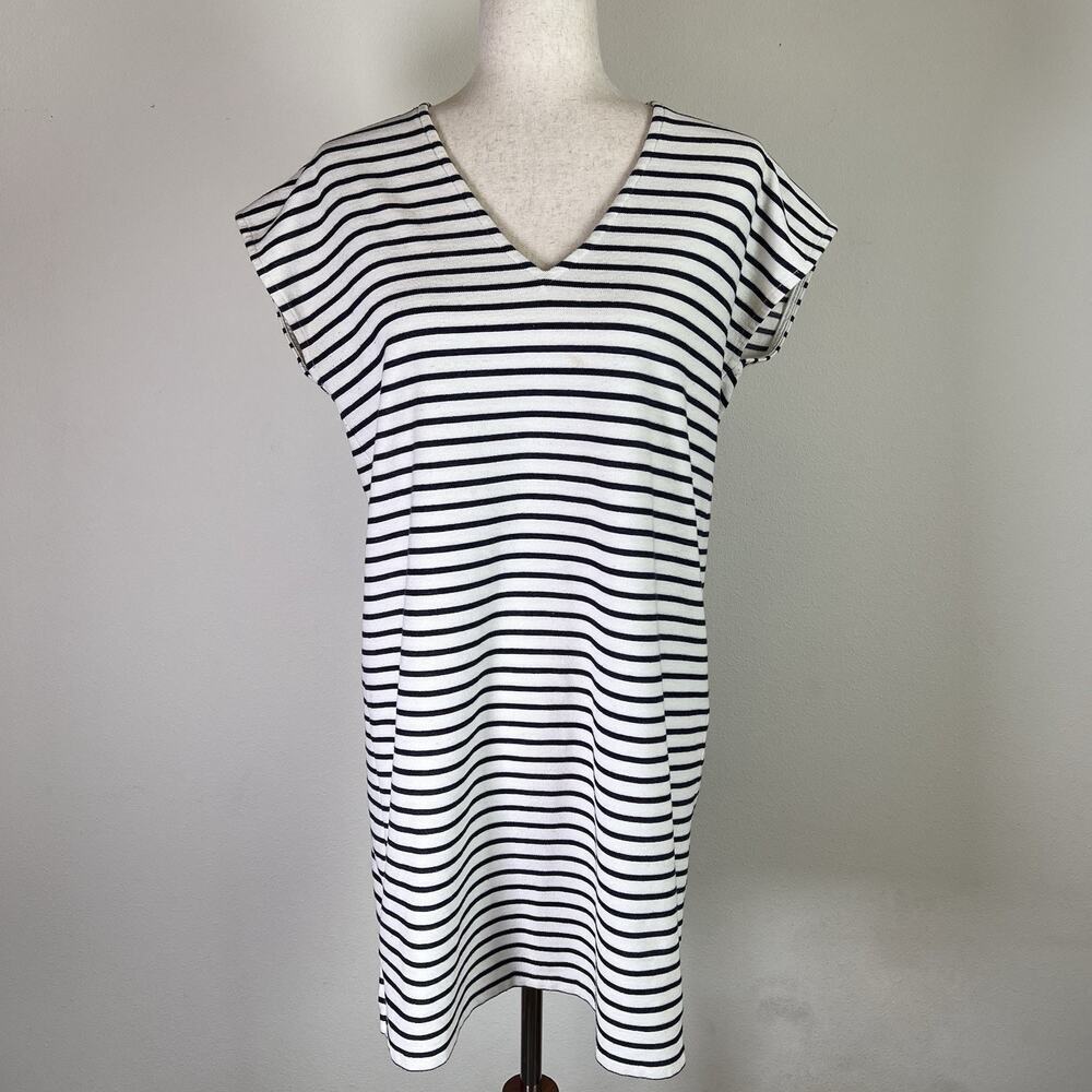 J Crew Striped Dress Size Small Blue Ivory Coastal FLAW*‎ Beachy Vacation V Neck
